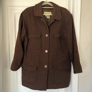 Vintage Eddie Bauer Wool Tweed Field Jacket Coat Women’s L USA Made Brown Cargo